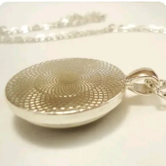 OM Symbol Cabochon Tibetan silver Glass Chain Pendant Necklace - Picture 4 of 5